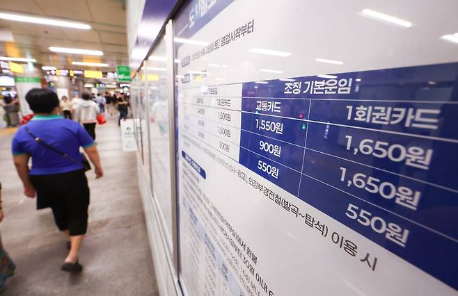 지난 23일 서울 시내 한 지하철역에 도시철도 운임조정 안내문이 게시돼 있다. /뉴시스