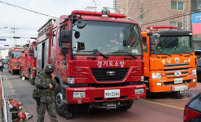 소방차 모습. 한겨레 자료사진(사진은 기사와 관련 없음)