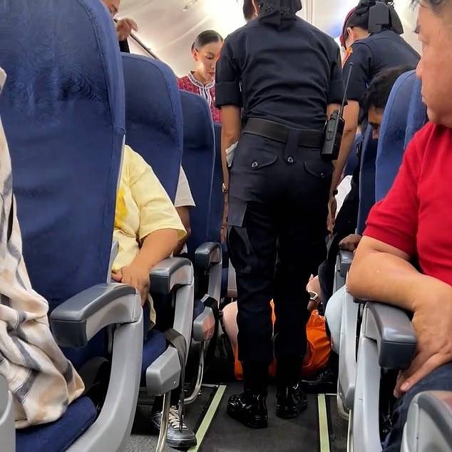 경찰에게 제지당하는 승객 [사진 출처 = 데일리메일]