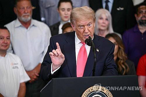 백악관 행사서 연설하는 트럼프 미국 대통령 [워싱턴 AFP=연합뉴스 재판매 및 DB금지]