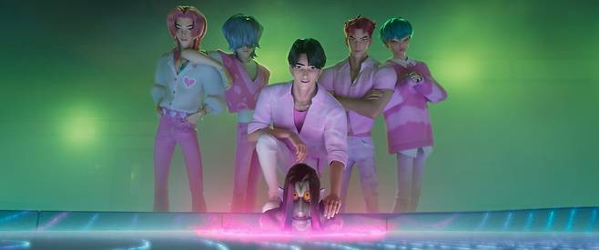 영화 '케이팝 데몬 헌터스' 속 사자보이즈. 진우는 가운데. [넷플릭스 제공. 재판매 및 DB 금지]