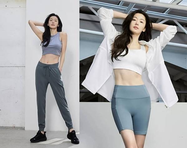 전지현이 군살없는 몸매로 11자 복근을 뽐냈다. [사진=안다르]