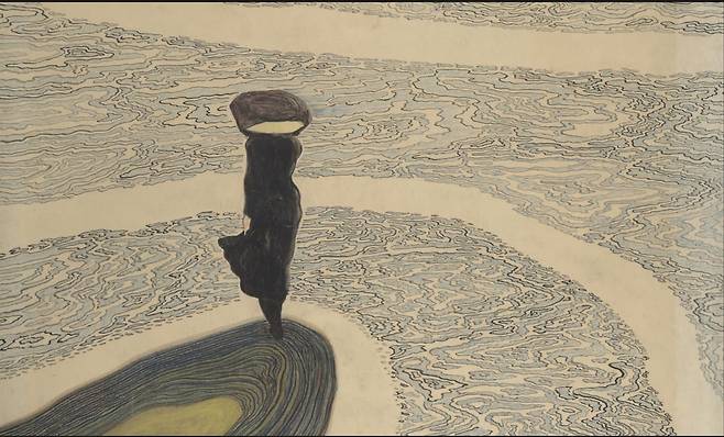 해안가의 여인(1910). 바다를 바라보는 여인의 등에서 외로움이 느껴진다. 초현실주의와도 맞닿아있다는 평가를 받는 작품이다.