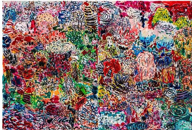 심우현, 시간은 흐르고 시간은 누구도 기다려주지  않는다.  Time flows and time waits for no one  2022리넨에 유채 oil on linen 207x150cm(2EA) *재판매 및 DB 금지