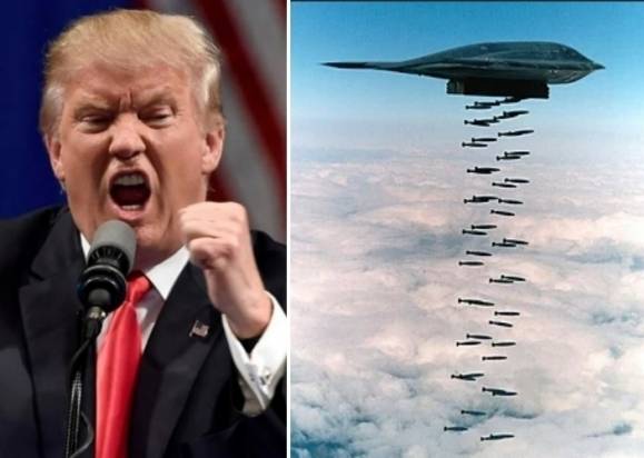 왼쪽부터 도널드 트럼프 미국 대통령, 미 B-2 폭격기 자료사진