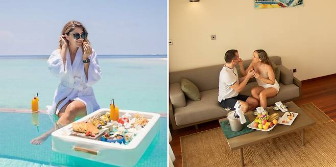 4박 이상 투숙시 제공되는 플로팅 조식 또는 인빌라 조식. 사진제공|팜투어