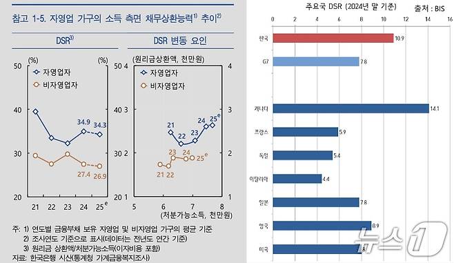 (좌측 : 한국은행 6월 금융안정보고서, 우측 : BIS Debt service ratios)