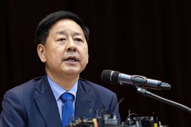 이재명 정부 첫 경제부총리 겸 기획재정부 장관 후보자로 지명된 구윤철 전 국무조정실장이 29일 서울 중구 예금보험공사에서 기자단 간담회를 하고 있다. /뉴스1