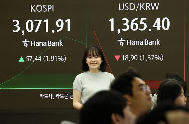 서울 중구 하나은행 딜링룸 전광판에 지수가 표시되고 있다(자료사진). ⓒ뉴시스