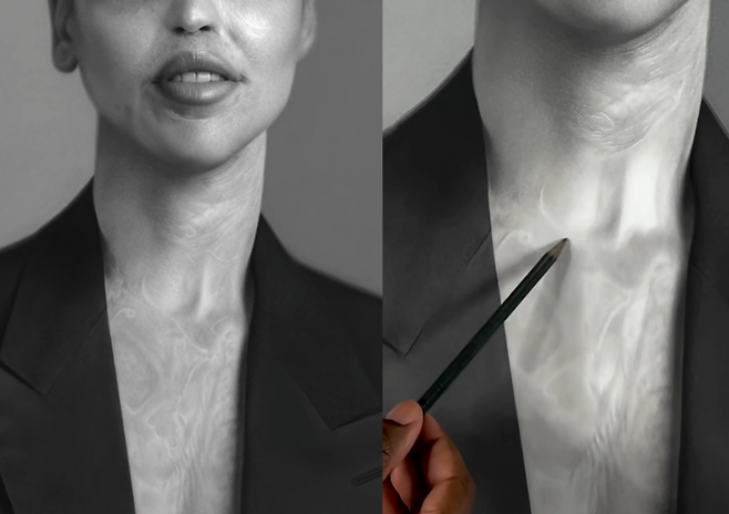 영국 화가 켈빈 오커퍼(Kelvin Okafor)가 연필만으로 피부 질환과 외상을 지닌 인물들의 초상화를 그려내며 주목받고 있다. 그는 피부에 남은 자국을 단순한 외형이 아닌 삶의 일부로 바라보며, 이를 정밀한 드로잉으로 기록했다. (사진=@kelvinokafor_art)