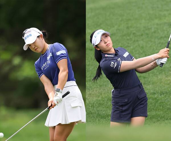 2025년 한국여자프로골프(KLPGA) 투어 맥콜·모나 용평 오픈 우승을 차지한 고지우 프로와 준우승한 유현조 프로가 최종라운드에서 경기하는 모습이다. 사진제공=KLPGA