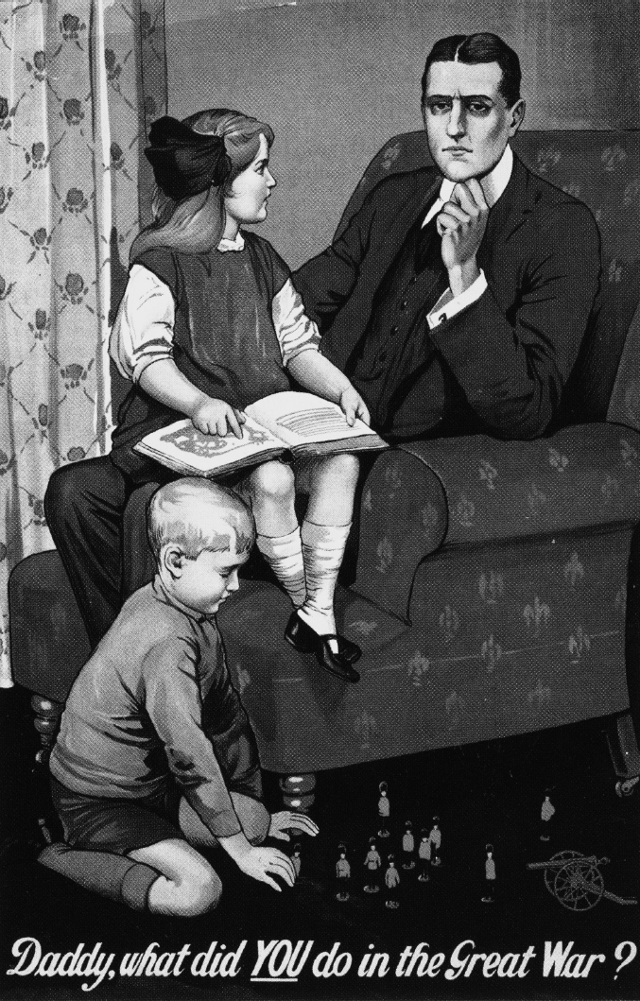 1914년 디자인 된 '아빠는 전쟁 때 뭘 했어?' 포스터. 영국 광고회사가 만든 모병 포스터다. 교유서가 제공
