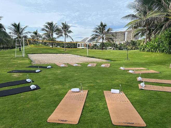 아침 조깅 및 스트래칭 시간. [사진 = 최아영 기자]