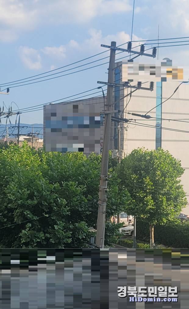 기울어진 전신주. 사진=독자 제공