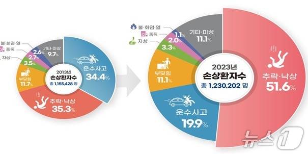 2013년, 2023년 주요 손상 원인 (질병청 제공) 2025.6.30/뉴스1