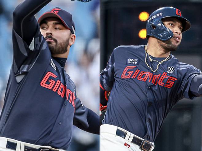 롯데 감보아와 레이예스의 모습. 사진 | 롯데 자이언츠