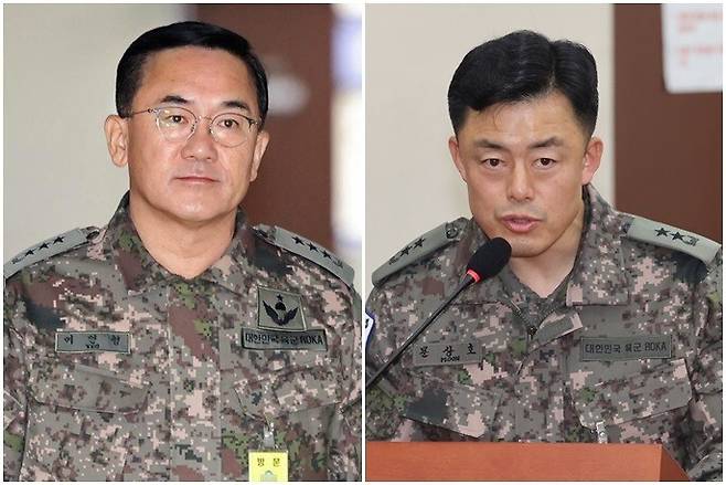 여인형 전 국군사령관(왼쪽)과 문상호 전 정보사령관. 연합뉴스