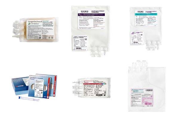 CAR-T 치료제 6종. 왼쪽 위부터 시계방향으로 킴리아, 예스카타, 테카투스, 카빅티, 아베크마, 브레얀지/사진=각사 제공