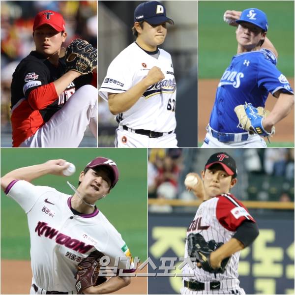 2025년 올스타전 감독 추천선수로 이름을 올린 최지민(왼쪽 위부터 시계 방향)·김택연·이호성·김영우·주승우. IS 포토, KIA 제공