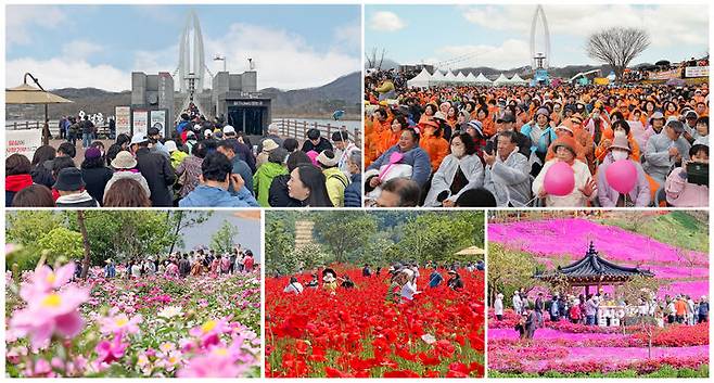 [임실=뉴시스] 임실 옥정호출렁다리와 붕어섬생태공원 관광객 풍경. *재판매 및 DB 금지