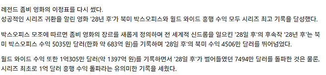 image.png 22년 기다린 \'28년 후\' 글로벌 1억 달러 수익…시리즈 새 역사