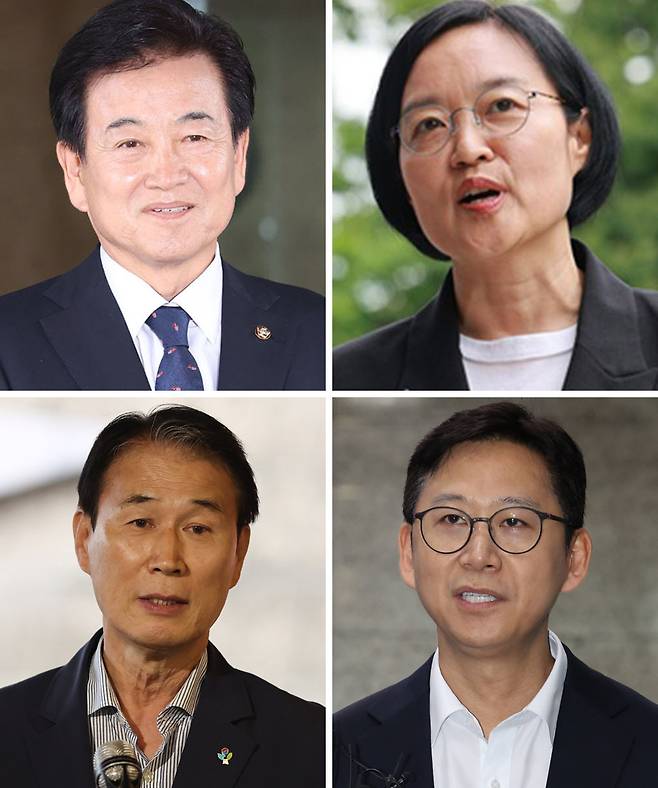 왼쪽 위부터 시계 방향으로 정동영 통일부, 한성숙 중소벤처기업부, 배경훈 과기정통부, 권오을 국가보훈부 장관 후보자.