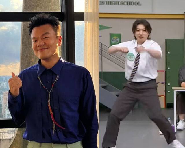 박진영이 '데이식스'의 멤버 성진의 댄스 실력에 결국 백기를 들었다. / (왼쪽) 박진영 소셜미디어, (오른쪽) JTBC '아는 형님'