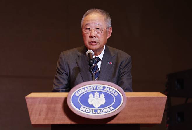 류진 풍산 회장이 6월 16일 서울 중구 롯데호텔에서 열린 한일 국교정상화 60주년 기념 행사에서 발언하고 있다. [연합뉴스]