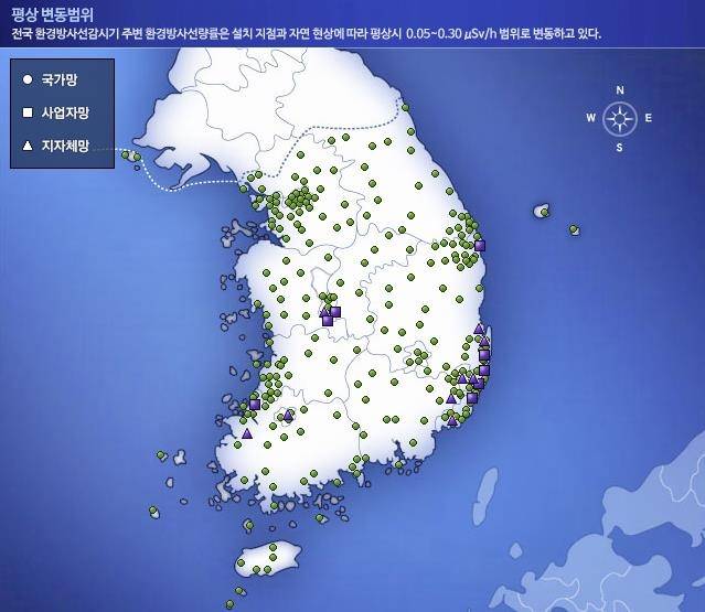 1일 오후 3시 기준 국가환경방사선자동감시망 [국가환경방사선자동감시망 홈페이지 캡처. 재판매 및 DB 금지]