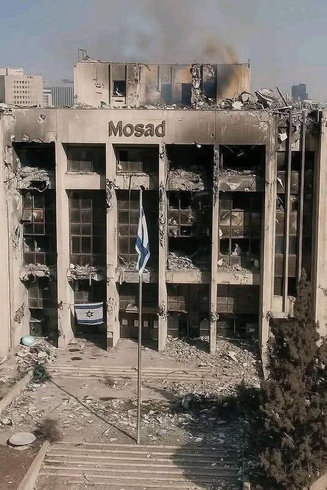 모사드 건물 폭격 피해?…'가짜 사진' 의혹 [엑스 @Esmail_Qaani_ir 캡처. 재판매 및 DB 금지