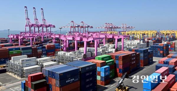 이재명 대통령 공약인 ‘해양수산부 부산 이전’이 가시화하고 있다. 그에 따른 인천항의 경쟁력 확보와 실리 있는 대응 전략이 요구되고 있다. 사진은 하역 작업을 진행 중인 인천 신항 컨테이너 터미널 전경. 2025.6.22 /김용국기자 yong@kyeongin.com