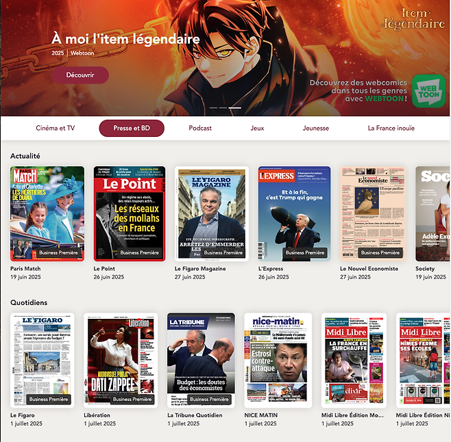 프랑스 고속열차 테제베 이누이에 네이버웹툰 작품이 탑재됐다.ⓒ네이버웹툰