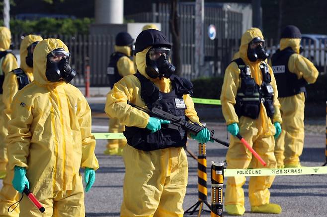 지난해 10월23일 세종기동단 연경장에서 진행한 ‘2024 대테러 종합훈련’ 모습. 세종경찰청 제공