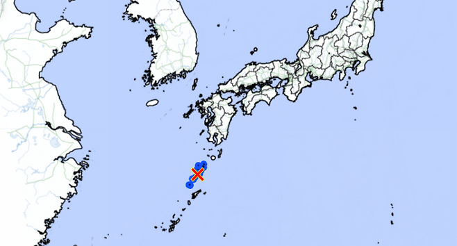 일본 규슈 가고시마현 도카라 열도 해역. 일본 기상청 홈페이지 캡처