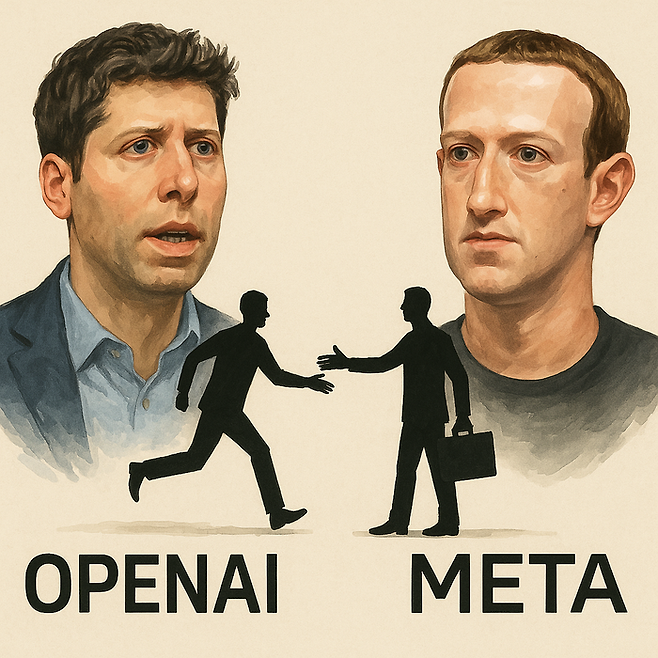 오픈AI vs 메타, AI 인재 영입 두고 정면 충돌 [그림=챗GPT]