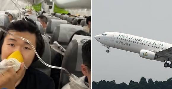 지난달 30일 오후 5시 49분쯤 상하이 푸둥공항에서 이륙한 스프링에어라인 여객기가 고도 1만 1000m에서 유압 시스템 이상으로 7000m 가량을 급강하했다. 사진 왼쪽은 사고 당시 기내 상황을 담은 모습. 엑스 캡처