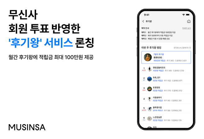 회원 참여 신규 서비스 ‘무신사 후기왕’ 론칭