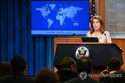 브리핑하는 태미 브루스 미국 국무부 대변인 [AFP 연합뉴스 자료사진. 재판매 및 DB 금지]