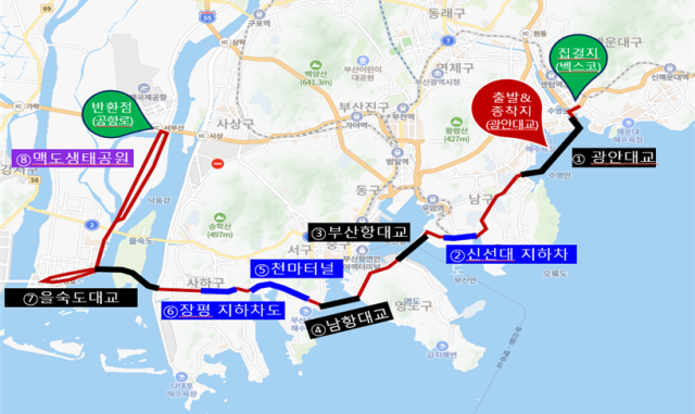 9월 21일 열리는 '2025 세븐브릿지 투어: 라이딩 인 부산' 코스. 부산시 제공