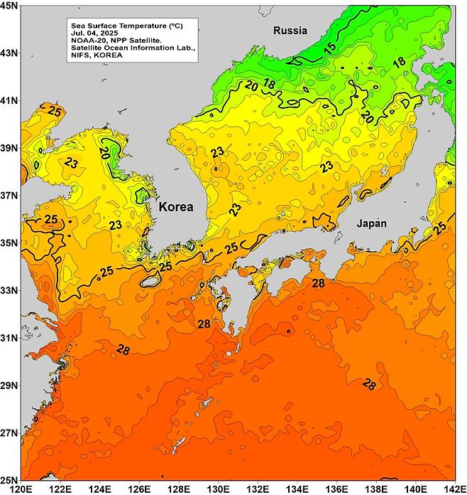 4일 기준 국내 해역 수온 현황 (국립수산과학원 제공. 재판매 및 DB 금지)/뉴스1