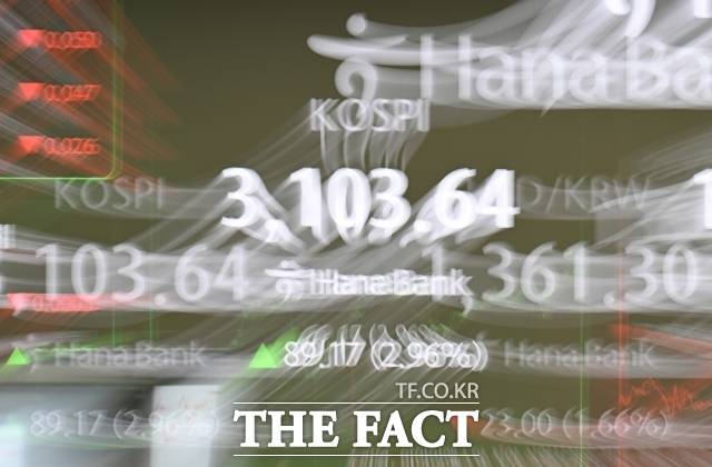 지난달 24일 오후 서울 중구 하나은행 본점 딜링룸 전광판에 지수가 나타나고 있다. /장윤석 기자