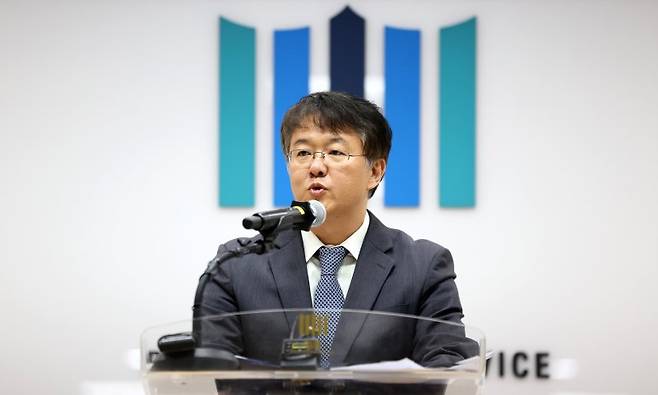 김태훈 신임 서울남부지방검찰청 검사장이 4일 서울 양천구 서울남부지검에서 열린 제24대 검사장 취임식에서 취임사를 하고 있다. 뉴시스