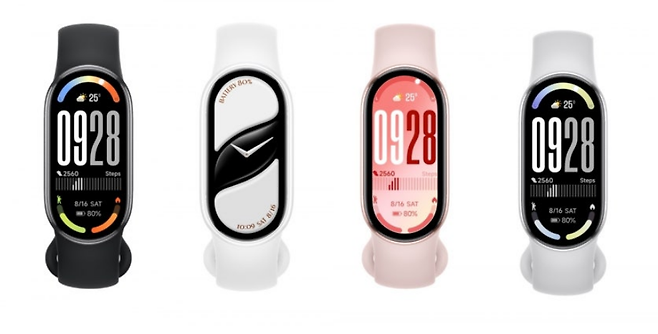 IT정보유출자(팁스터) 에반 블래스를 통해 유출된 삼성 ‘갤럭시워치8’ 예상 이미지(위쪽 사진)와 샤오미 ‘스마트밴드10’  [에반 블래스·폰아레나, 샤오미 제공]