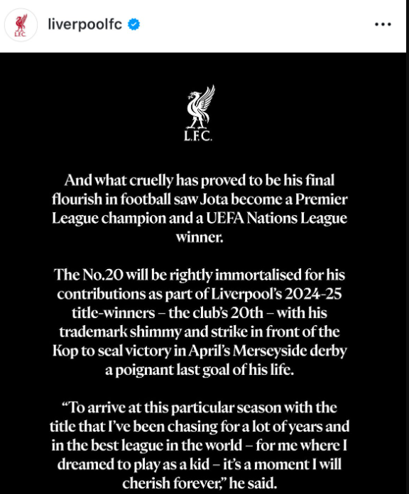 조타를 추모하는 리버풀. 리버풀 SNS 캡처