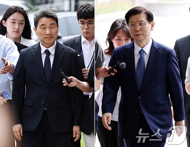 이주호 교육부 장관(왼쪽)과 박종준 전 경호처장이 4일 오후 서울 서초구 서울고등검찰청에 마련된 내란특검에 출석하고 있다. 2025.7.4/뉴스1 ⓒ News1 구윤성 기자