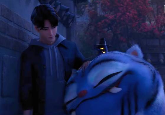 '케이팝 데몬 헌터스'에서 진우와 호랑이 더피 [사진 넷플릭스]