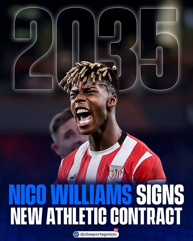 FC바르셀로나 이적을 거절하고 아틀레틱 클루브와 2035년까지 10년 재계약을 체결한 니코 윌리엄스. /사진=CBS스포츠골라소 SNS 캡처