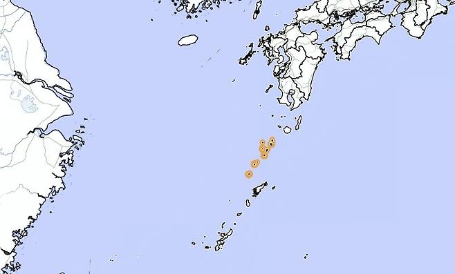 5일 오전 6시 29일 일본 도카라 열도에서 발생한 지진 [일본 기상청 홈페이지 캡처. 재판매 및 DB 금지]
