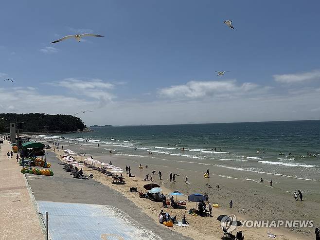 더위 피해 바다로 (보령=연합뉴스) 5일 본격적인 여름을 맞아 개장한 충남 보령시 대천해수욕장에서 피서객들이 물놀이를 즐기고 있다. 2025.7.5 [독자 한솔씨 제공] soyun@yna.co.kr