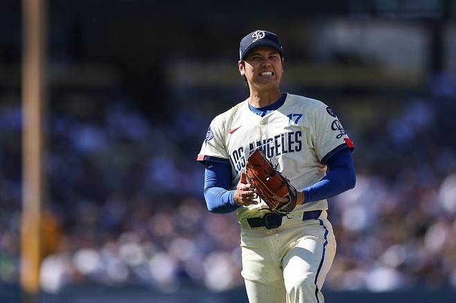 오타니 쇼헤이가 2회 투구 도중 탈삼진을 연속 올리며 포효하고 있다. AFP연합뉴스